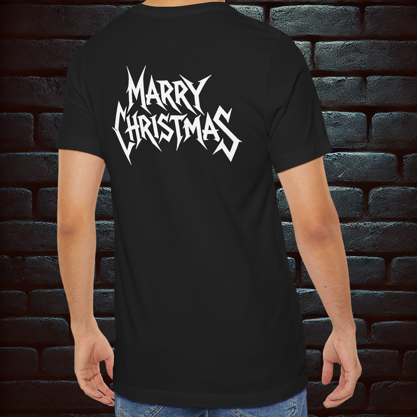 Whiskey-Drinking Santa & Rudolf – “MARRY CHRISTMAS” Back Print T shirt –Short Sleeve Tee