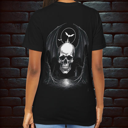 Gothic Halloween Black Cat & Tombstone T-Shirt – Dark Witch Aesthetic Short Sleeve Tee