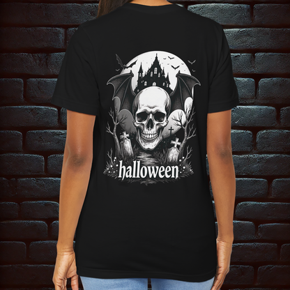 Gothic Halloween Witch & Skull T-Shirt – Spooky, Funny & Dark Style –Short Sleeve Tee