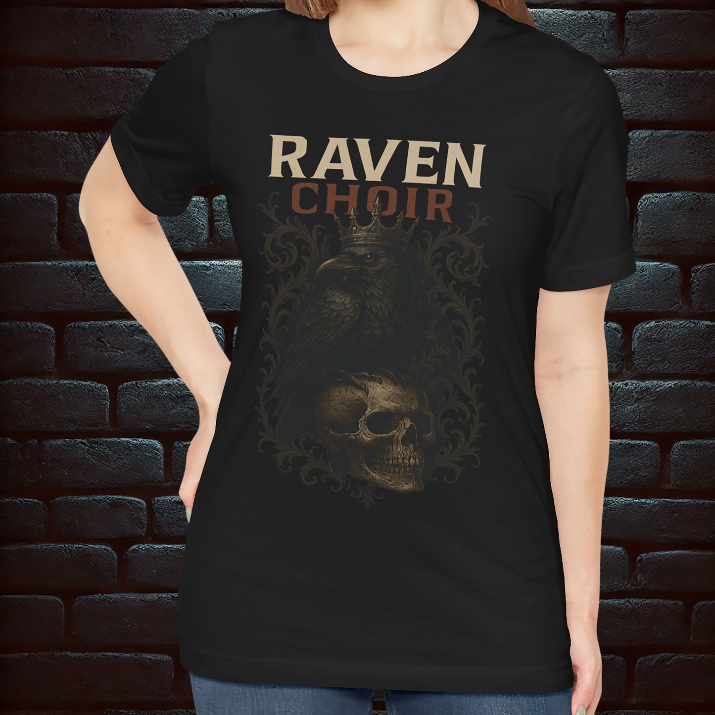 Raven Choir – Gothic Crow and Skull T-Shirt, Short Sleeve T- shirt