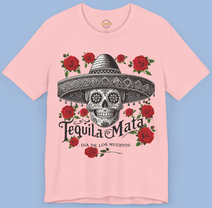 "Tequila Mata" Skull T-Shirt – The Ultimate Party Statement! Unisex Jersey Short Sleeve T- shirt
