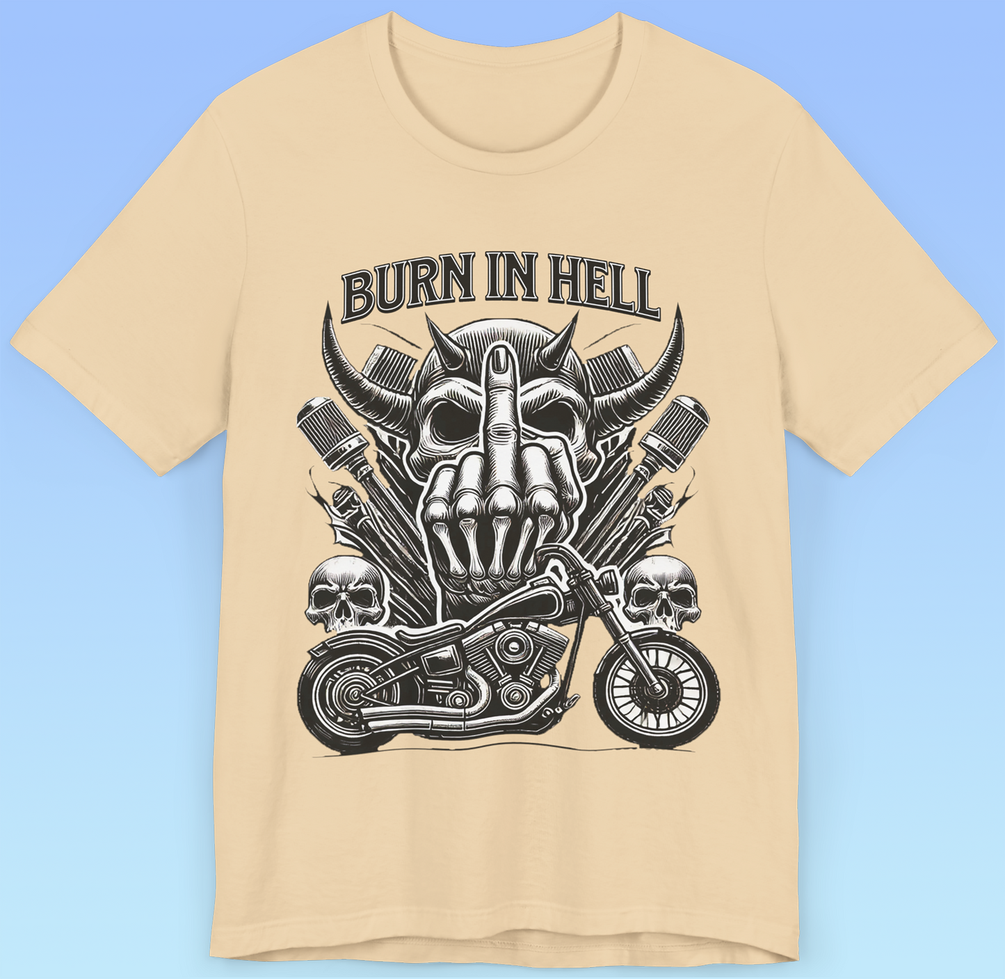 "Burn in Hell" Rock 'n' Roll Biker T shirt, Heavy Metal,  Brutal Unisex Jersey Short Sleeve Tee