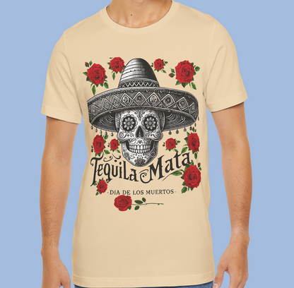 "Tequila Mata" Skull T-Shirt – The Ultimate Party Statement! Unisex Jersey Short Sleeve T- shirt