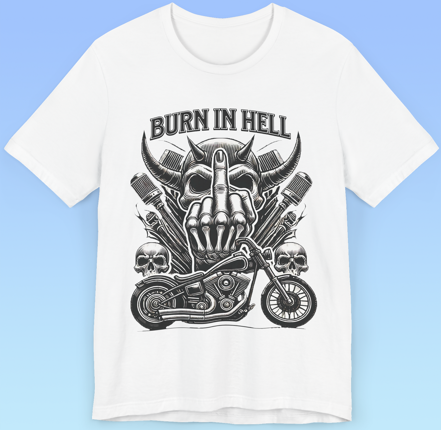 "Burn in Hell" Rock 'n' Roll Biker T shirt, Heavy Metal,  Brutal Unisex Jersey Short Sleeve Tee